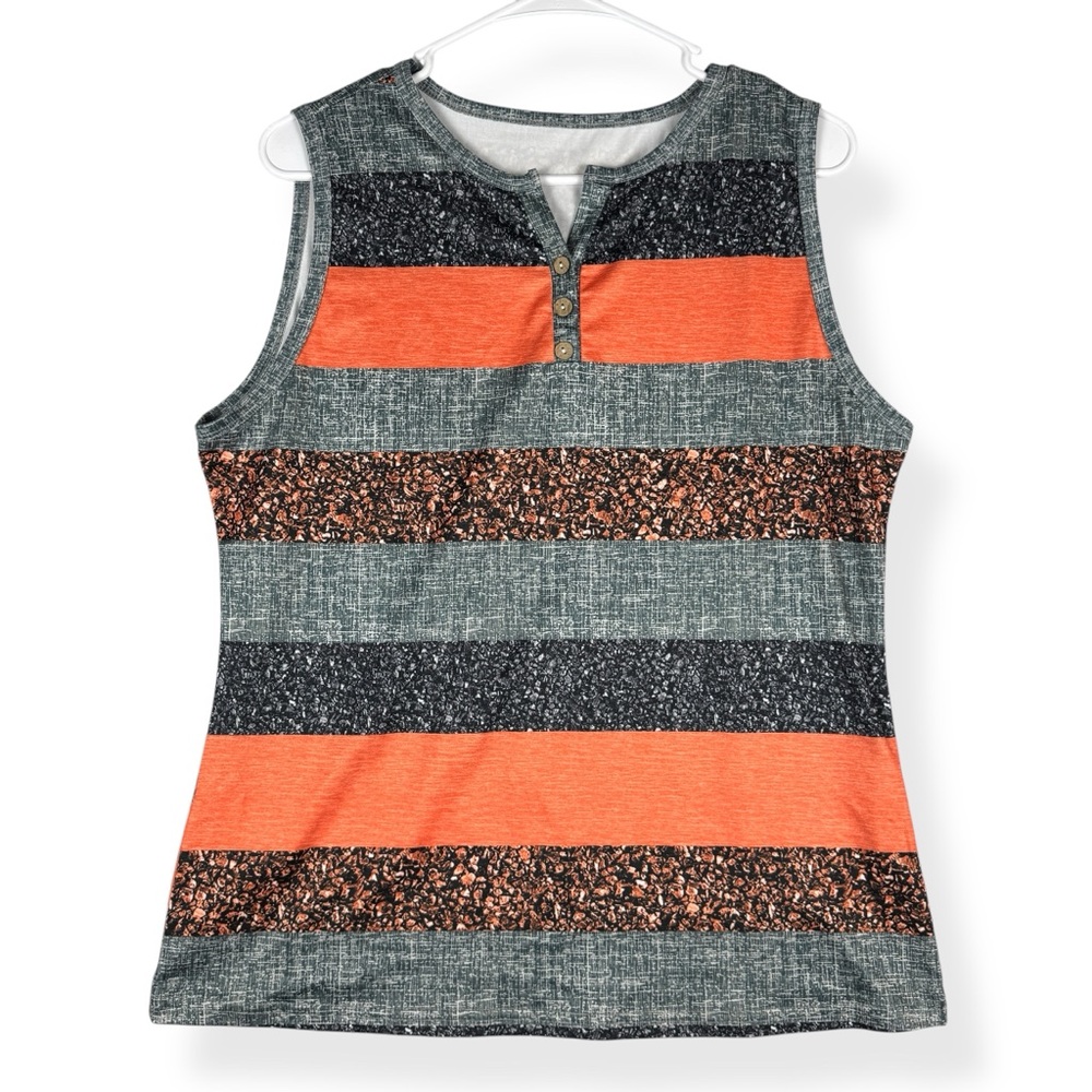 Womens Orange Black Gray Tank‎ Top Size XL Colorblock Tank Tee Stretch